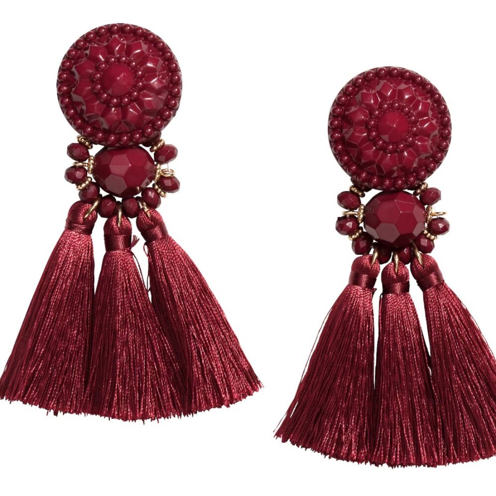 H&M Burgundy Red Bead & Tassel Earrings